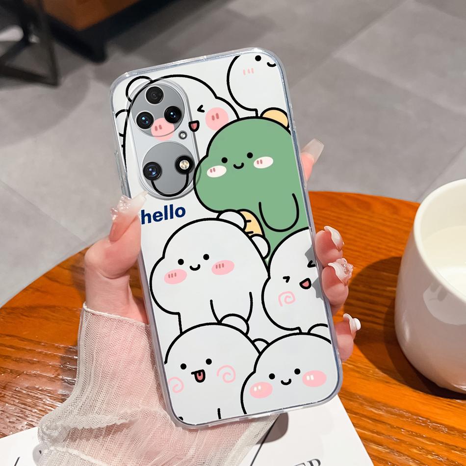 For Huawei P50 Pro P50E Phone Case Lucky Flowers Patterns Transparent Protective Funda For Huawei P 50 Soft TPU Silicone Bumper