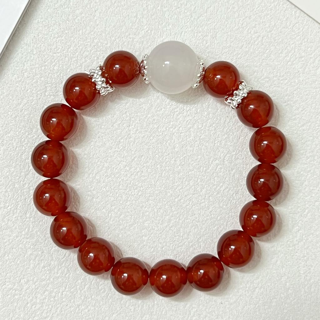 Natural Stone Beaded Bracelets for Women Handmade 10mm Round Beads Agate Bracelet Semi-Precious Gemstone Elastic Bangle DIY Jewelry Gifts