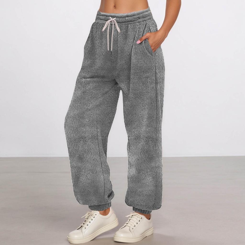 Women's  Fashionable Loose Solid Color Elastic Waist Pocket Straight Leg Casual Pants