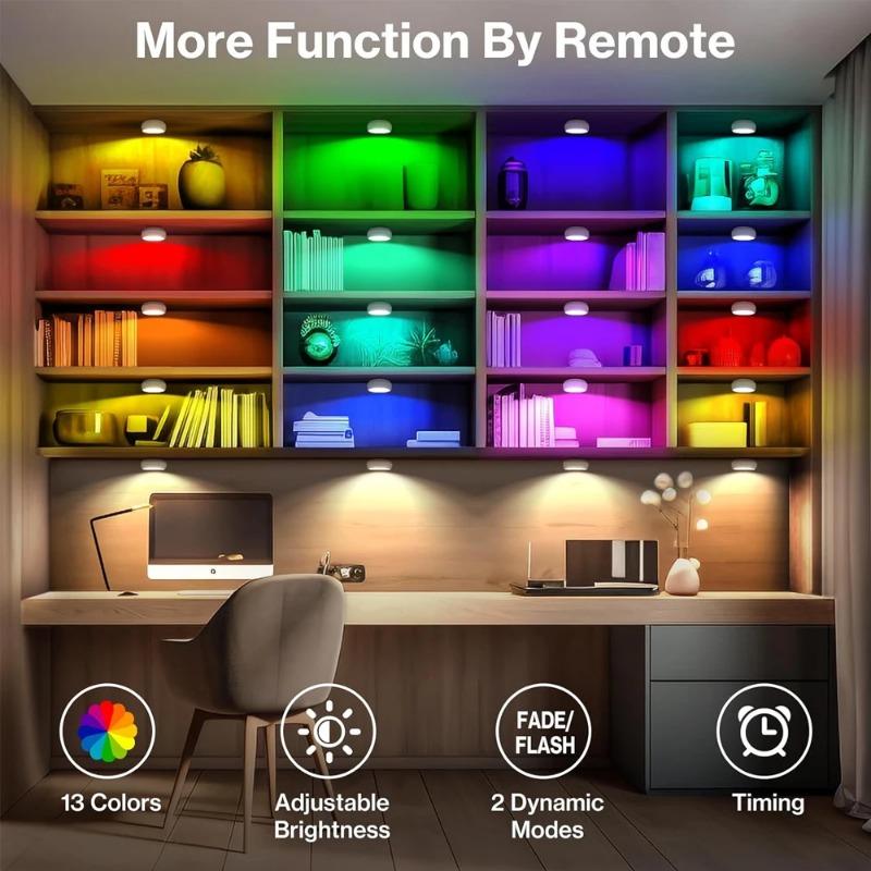 13 Colors Battery Powered LED Wall Light Ceiling Light, LED Light with Remote Control for Bedroom Kitchen Cabinet Light