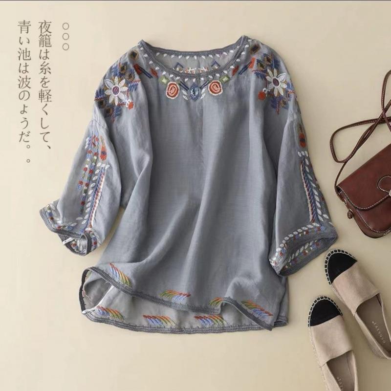 Ethnic Embroidered Loose Fit Summer Women S Blouse