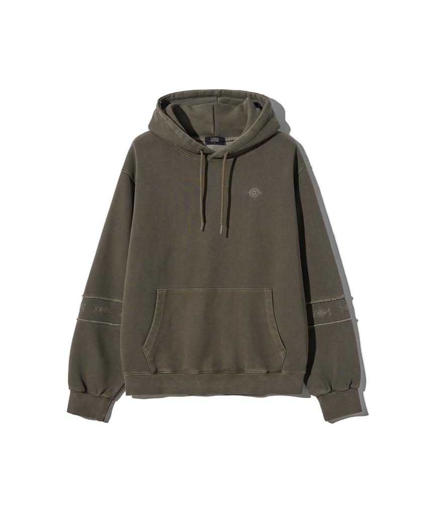 GAKKAI UNIONS Ethnic Sleeve Pigment Hoodie Khaki Mocha