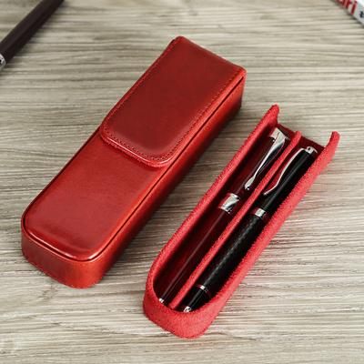 Luxury Genuine Leather Fountain Pen Case Women Men 2 Slots Pen Travel Storage Box Office School College Pen Pencil Stationery