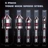 5Pcs Countersink Drill Bit Set M35 5 Flute Countersunk Drill Bit HSS 82-Degree Hex Shank 1/4'' To 3/4'' For Wood Metal