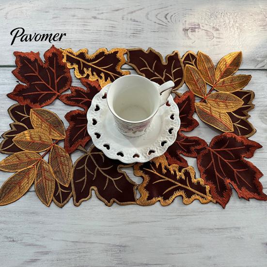 Decorative Mats for Autumn Gatherings Maple Leaf Embroidered Placemat, Coaster Place Mat, Thanksgiving Home Kitchen Decor Table Mat Fall Farmhouse