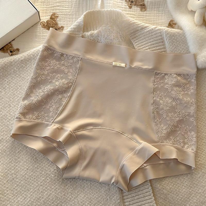 Female Summer Ice Silk Cotton 10A Antibacterial Extended Crotch No Trace Small Waist Flat Angle Briefs