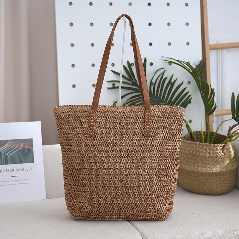 Straw bag vacation style summer woven bag women's large capacity work school commute tote bag