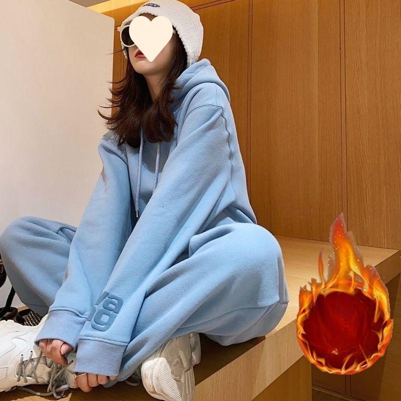 Thick Velvet Sports Suit for Women, Autumn and Winter Korean Style Loose Fashion Sweatshirt Casual Two-piece Set
