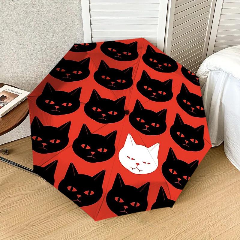 Unique White Cat Amongst Black Cats Umbrella: Outdoor Adventure Essential with Automatic Opening & Closing, Lightweight and Durable for Travelers 137