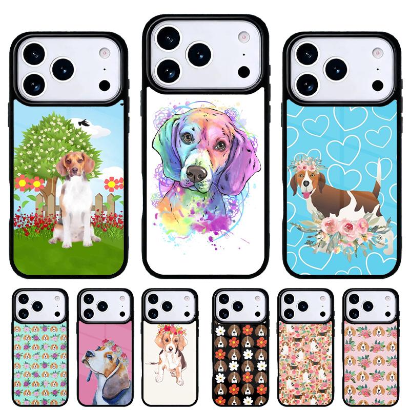 Beagle Floral Dog Phone Case for iPhone 17 16 15 14 13 Pro Max Back Cover for 12 11 Pro Coque