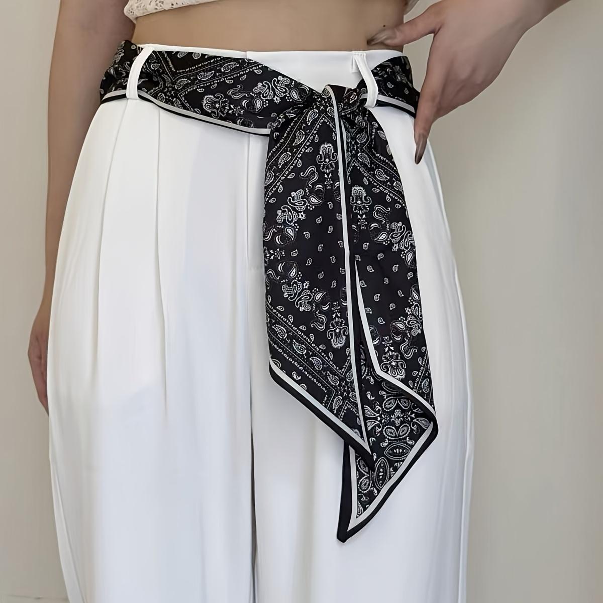 

1PC Cashew Flower Long Silk Scarf Belt with Pants Women s Belt Accessories Streamer чорний