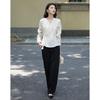 Women's Lyocell Blend V-Neck Blouse with Irregular Hem