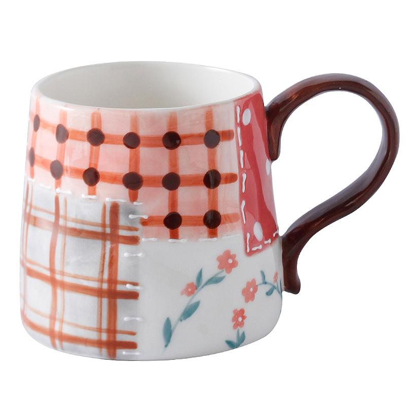 Niche Design Sense High Value Hand-painted Underglaze Color Relief Sewing Ceramic Mug Painted Large Capacity Breakfast Cup
