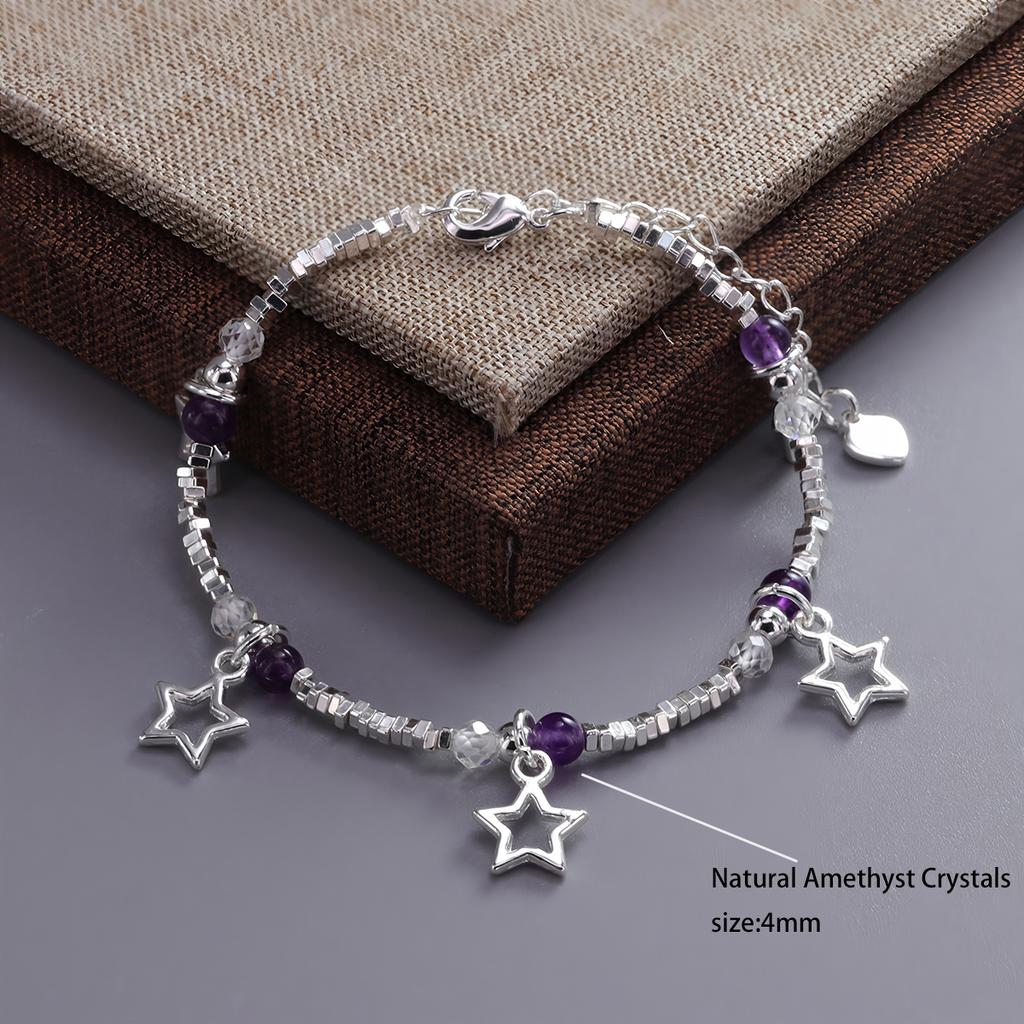 VENTFILLE 925 Sterling Silver Star Bracelet Fashion Korean Five-pointed Star Crystal Double Bracelet