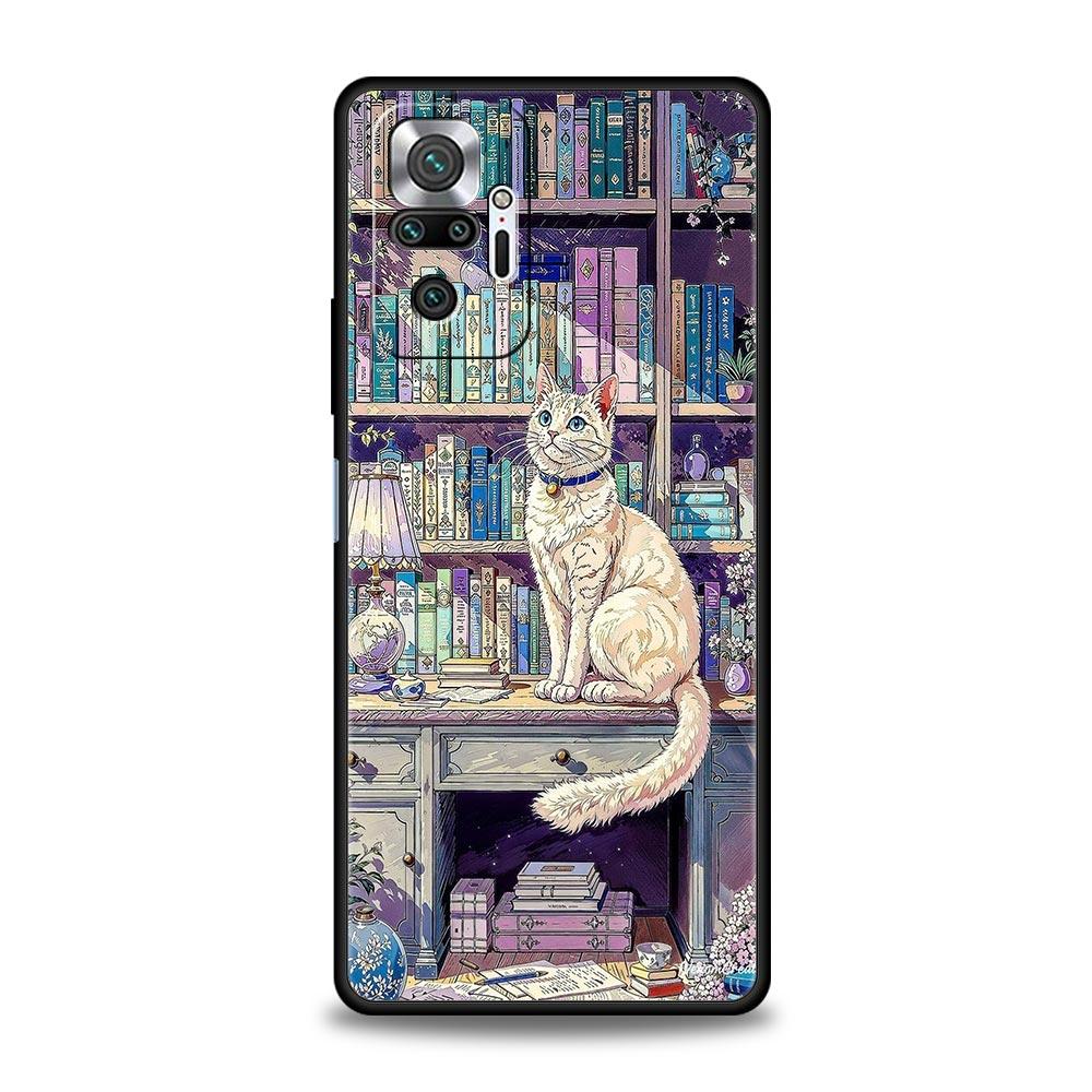 

Phone Case Cover for Redmi 14C 10C Note 15 14 13 12 10 11 Pro Plus K40 Soft TPU Fundas Shell Cute Butterfly Cat Bookshelf Design Note 12 5G