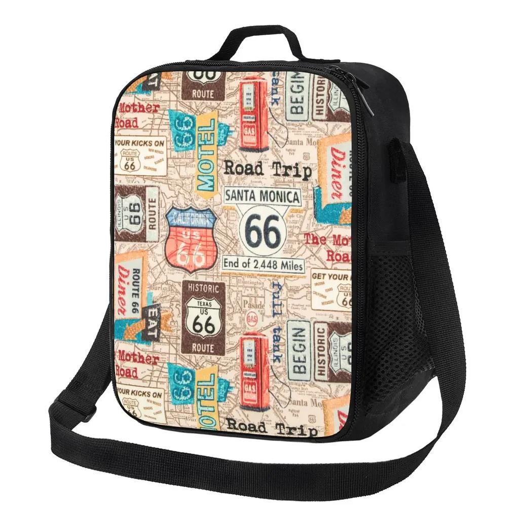 Motorcycle Ride Route 66 Insulated Lunch Bags for US Numbered Highways Resuable Thermal Cooler Food Lunch Box Work School Travel