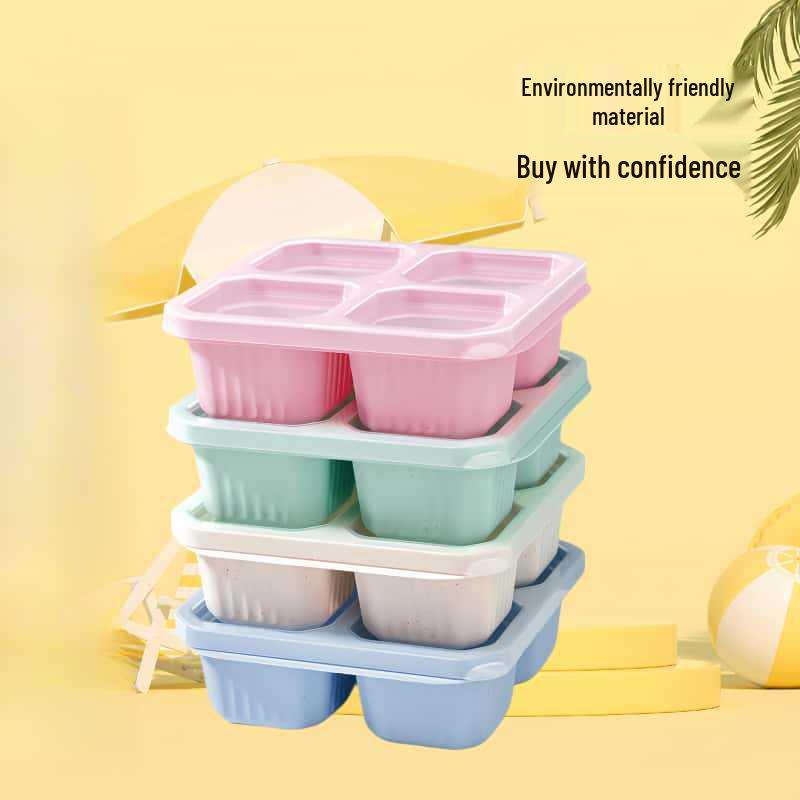 Children's Wheat Straw Lunch Box - Square Compartmentalized Fresh-Keeping Container for Snacks, Fruit, and Dessert