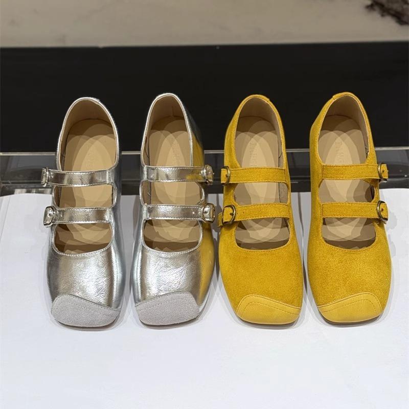 Flat bottom versatile word with ballet single shoes women's new summer retro square head Mary Jane small leather shoes