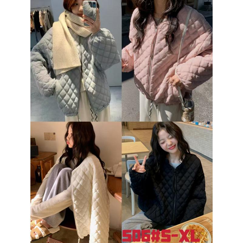 Rhombus pink down cotton-padded clothes for women to wear in winter, new small warm cotton-padded clothes and cotton-padded jackets.