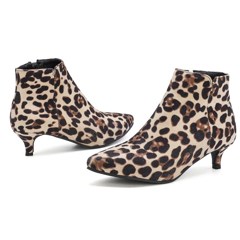Leopard Low Heels Ankle Boots For Women 2025 Spring Autumn Point Toe Pumps Party Jazz Dance Footwear Shoes Ladies Large Size