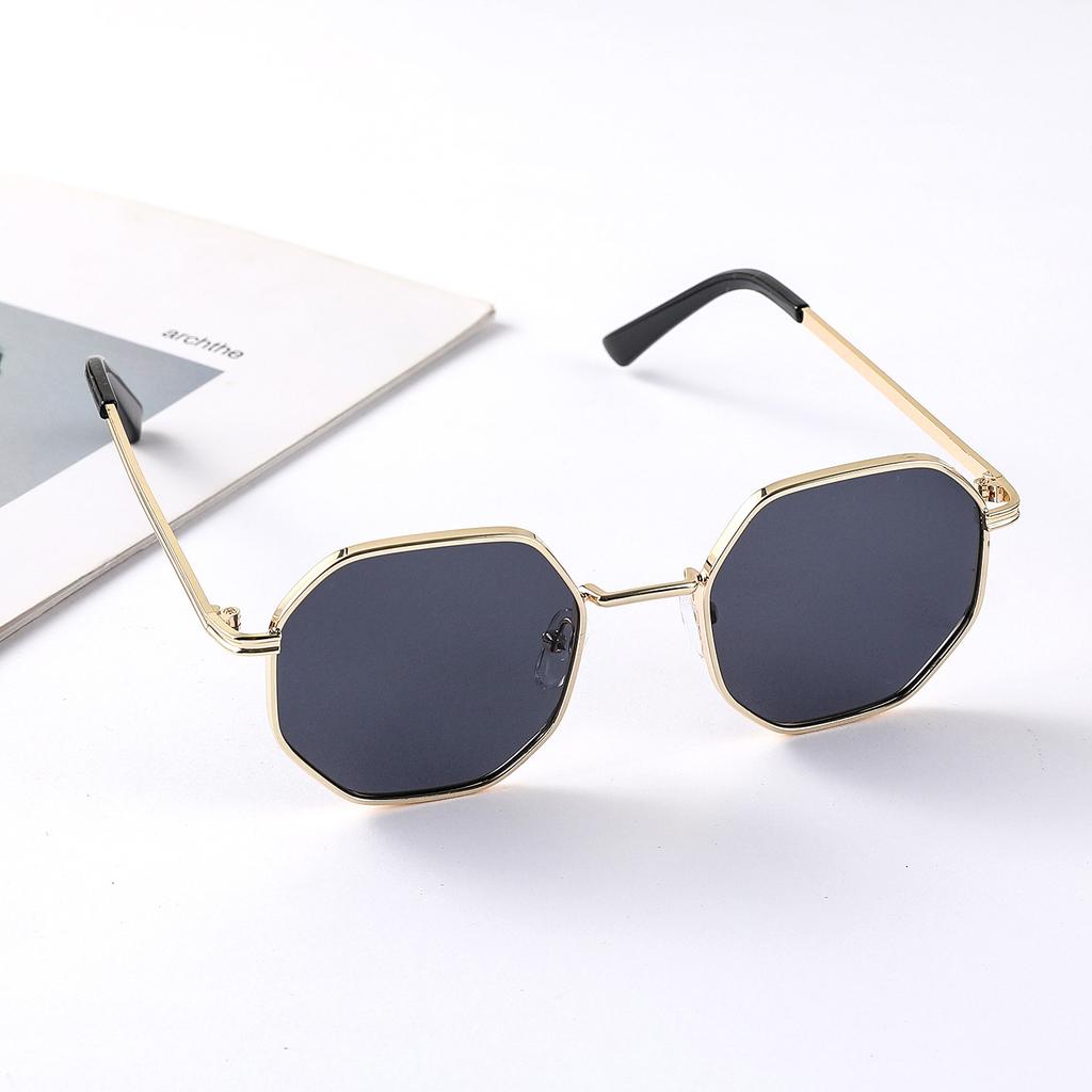 Fashion Kids Square Sunglasses for Boys Girls Retro Octagon Metal Sun Glasses Vintage Black Polygon Shades UV400 Protection