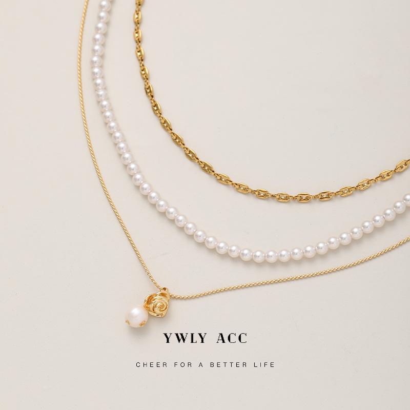 

Elegant Pearl Beaded Layered Choker Necklace for Women