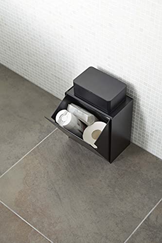 Yamazaki Wall-Mounted Toilet Pot & Storage Case, Black, Approx. W20.5 X D12.2 X H24cm, Tower-Style, Flap-Style, Small Item Storage, Trash Can (5430),