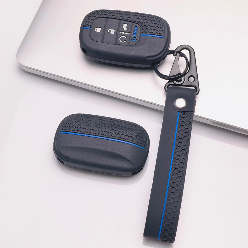 Soft Silicone Smart Key Sleeve for Honda Fit Civic Accord Inspire HRV CRV Pilot with Keychain Honeycomb Texture Racing Stripe Smart Key Fob Sleeve