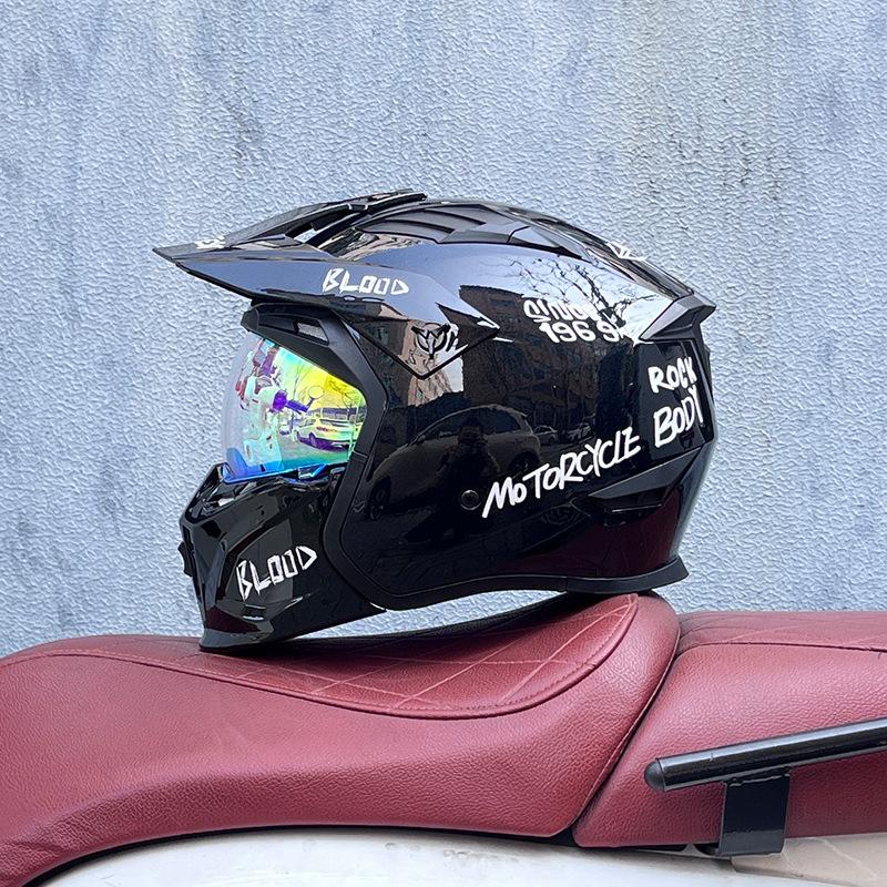 Street Fighter Motorcycle Helmet Men's and Women's Full Helmet Four Seasons Locomotive Retro Detachable Combination Helmet