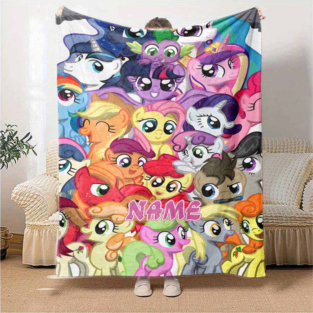 Little Pony (2) Personalized Name Blanket Throw Customizable Blanket Soft Warm Cozy Throw For Seaside Bed Office Bedding All-Season Use