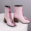 Fächer Runde Spitze Punk Kurze Stiefel Große Größe Damenschuhe Stiefel Personalisierte Damenstiefel Maßanfertigung