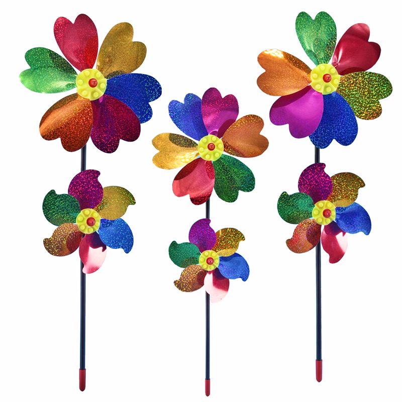 Colorful Double-Layer Six-Leaf Petal Windmill - 58cm, Eco-Friendly PVC, Perfect for Outdoor Fun.