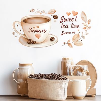 Coffee Mug & Alphabet Lettering Wall Stickers, Creative Kitchen Decor Self-Adhesive Decals