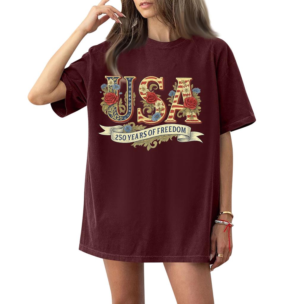 Damen Rundhals Bedrucktes Kurzarm T-Shirt Top