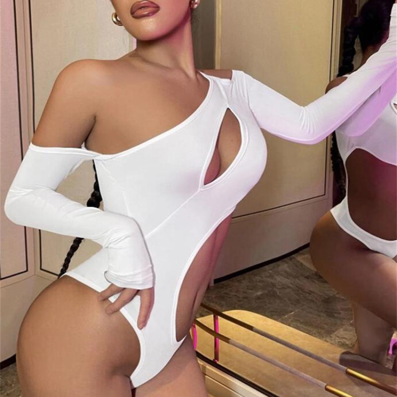 Europäische und amerikanische Damen Crop Top mit ausgestelltem, würzigem Mädchen-Schlankschnitt, langärmelig, schulterfrei, einfarbig