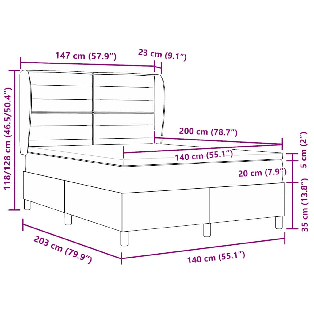 Box Spring Bed with Mattress Dark Brown 200 X 140 Cm Fabric
