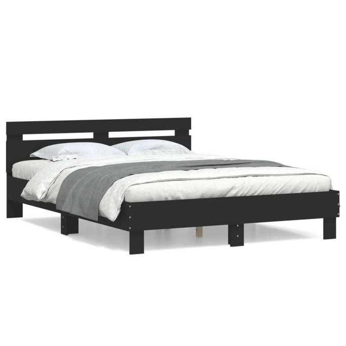 VidaXL Bed Frames with Headboard, Double Bed with Slatted Base, Adult Bed, Bedroom Furniture, Modern, Black 150x200 3207414