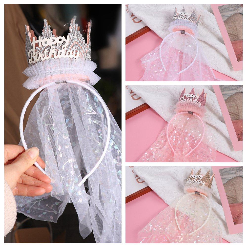 Hair Accessories Happy Birthday Hairband Headwear Lace Mesh Hair Hoop Crown Gauze Headband  Girls