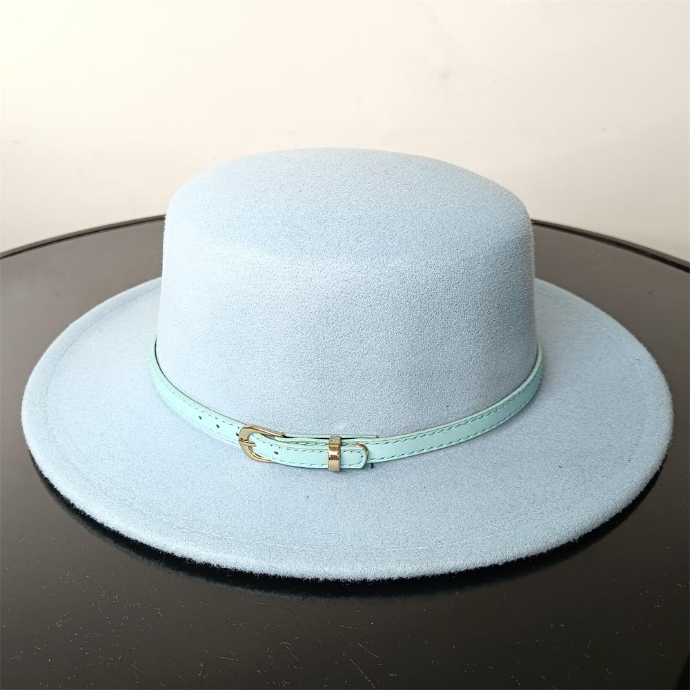 

Flat Top Color Belt Tweed Women s Cap Panama Jazz Hat British Style Autumn and Winter Travel Outing Wide-brimmed Hat Wholesale 56-58CM