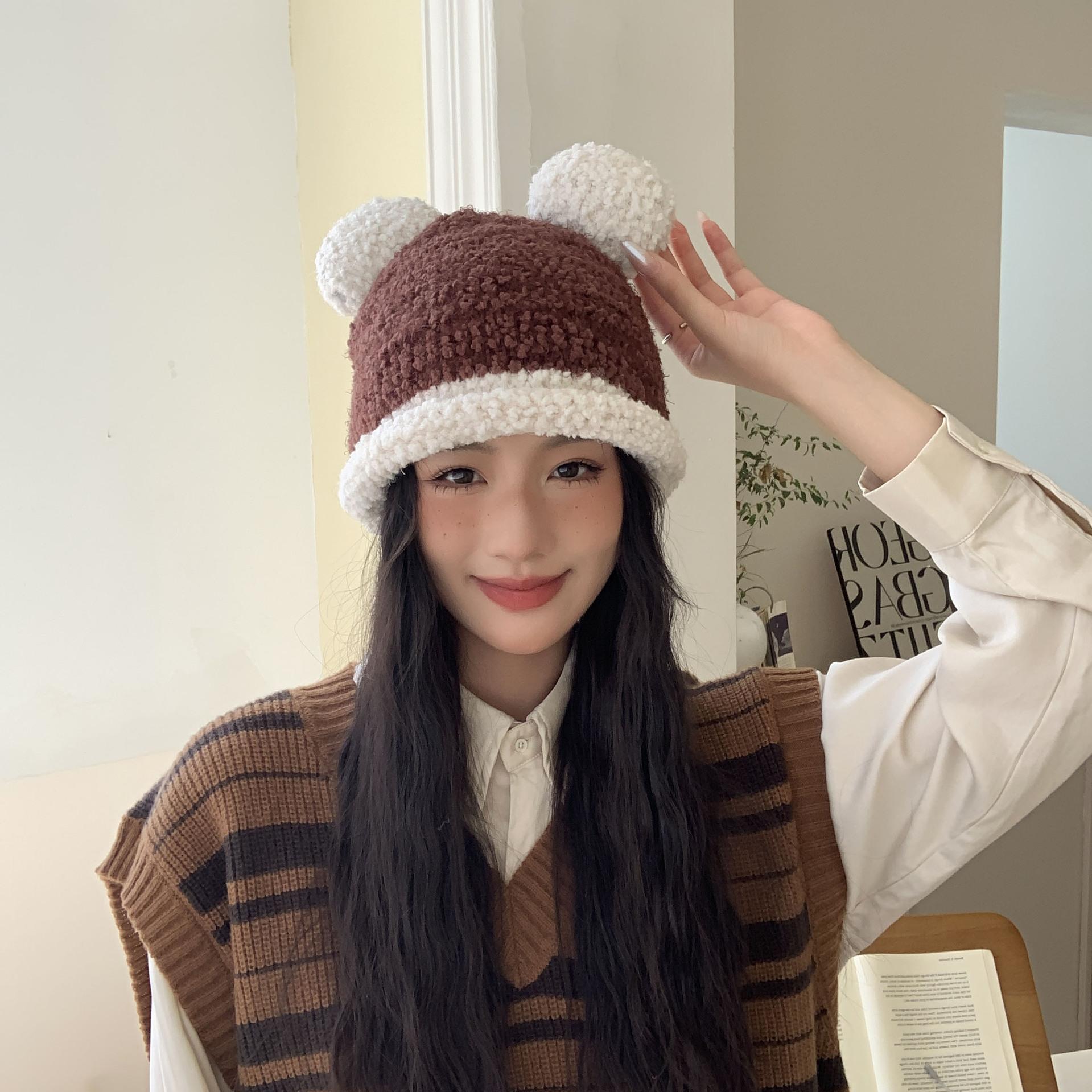 

Lady BrandNew Warm Knitted Hat Korean Style Versatile Cute Ear Windproof Ear Protection Face Small Wool Hat Strong