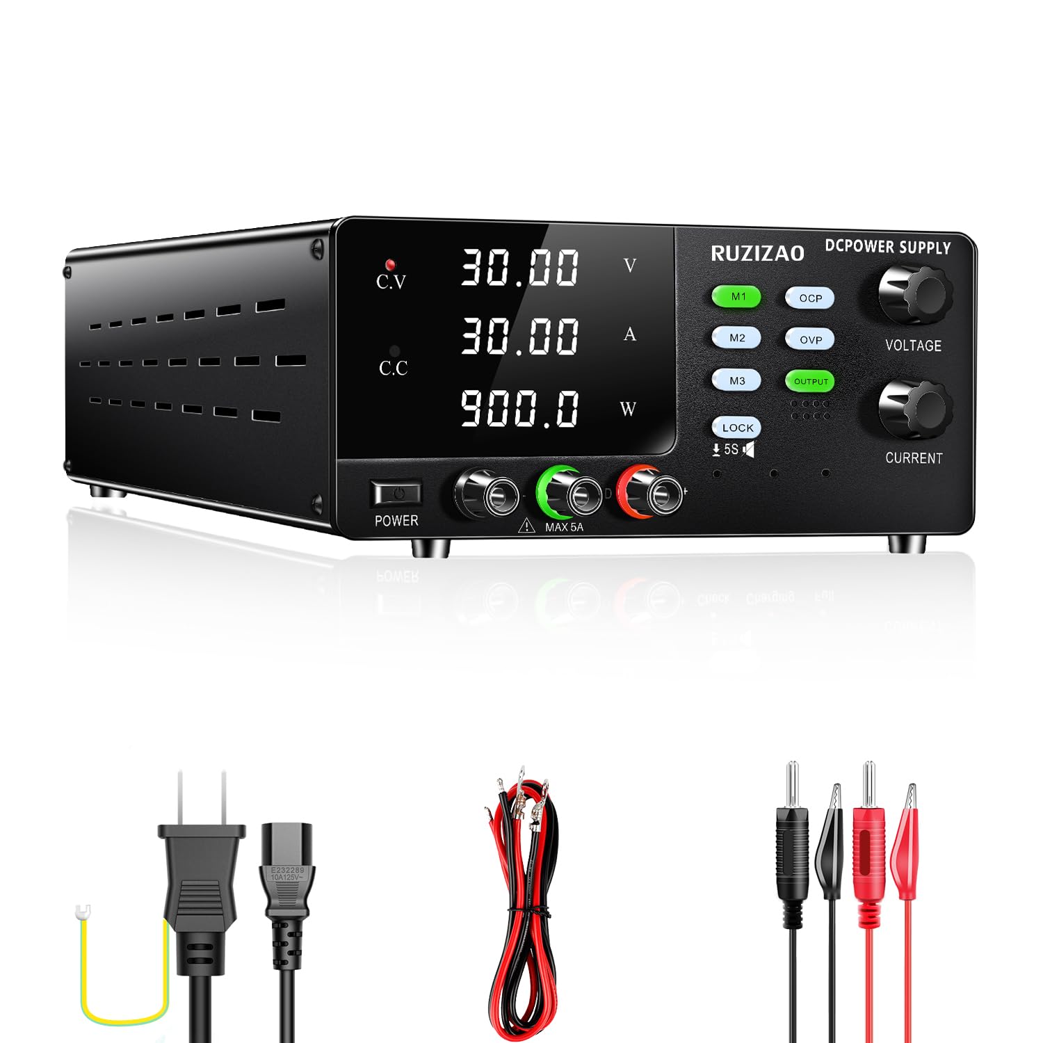 

RUZIZAO Stabilized Power Supply DC Power Supply 900W High Output 3 Memory Modes Protection Function Button Encoder Knob Variable DC Stabilized Power