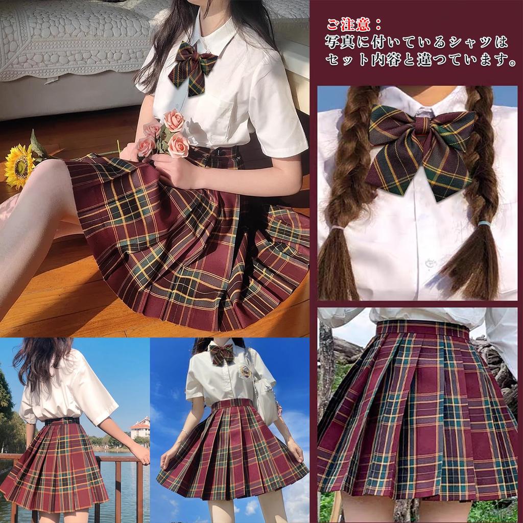 AOTYP High School Girl Uniform Cosplay Costume Ribbon Pleated and Available In Two Navy and Black Size Blazer, 5-Piece Set, Shirt, Skirt, Blazer,