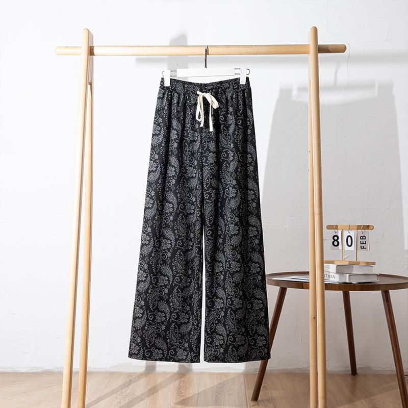 Damskie spodnie z szerokimi nogawkami w stylu retro z nadrukiem Jesień Zima Nowy styl europejski Żakardowe Wysoki stan Wyszczuplające Luźne Codzienne Długie spodnie