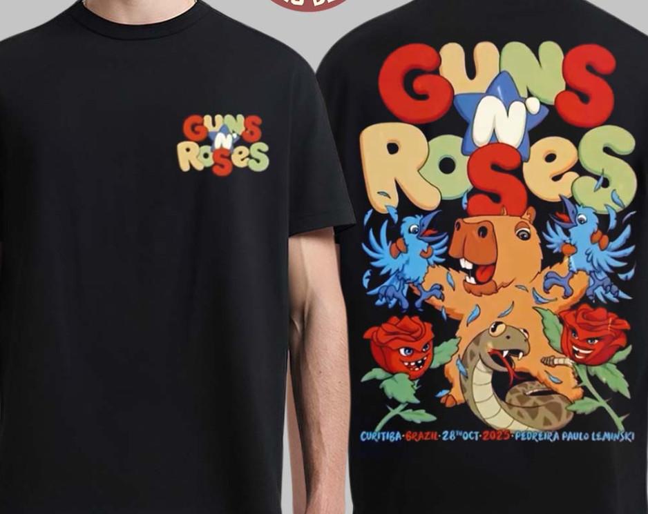 2 боковых Guns N Roses Куритиба Бразилия 2025 футболка с коротким рукавом черная VK03590 Унисекс футболка L