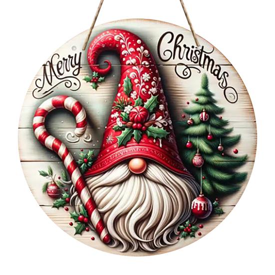 Round Christmas Wooden Wreath Sign Festive Wall Hanging Decor for Indoor Door And Holiday Home Display Crafted Sign
