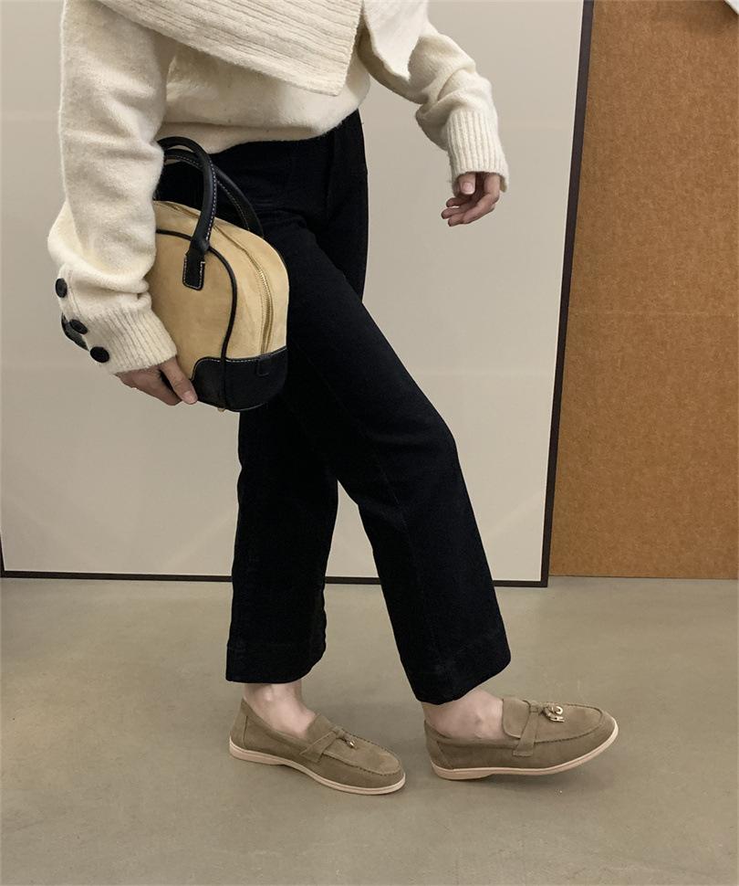 

2025 spring new foreign trade flat bottom shallow mouth leather shoes women s comfortable soft sole Doudou shoes women s single shoes Loafu 40 верблюд