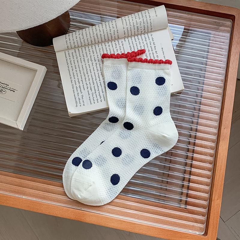 Women's Summer Thin New Style All Kinds of Wave Point Breathable Mesh Tube Stack Socks