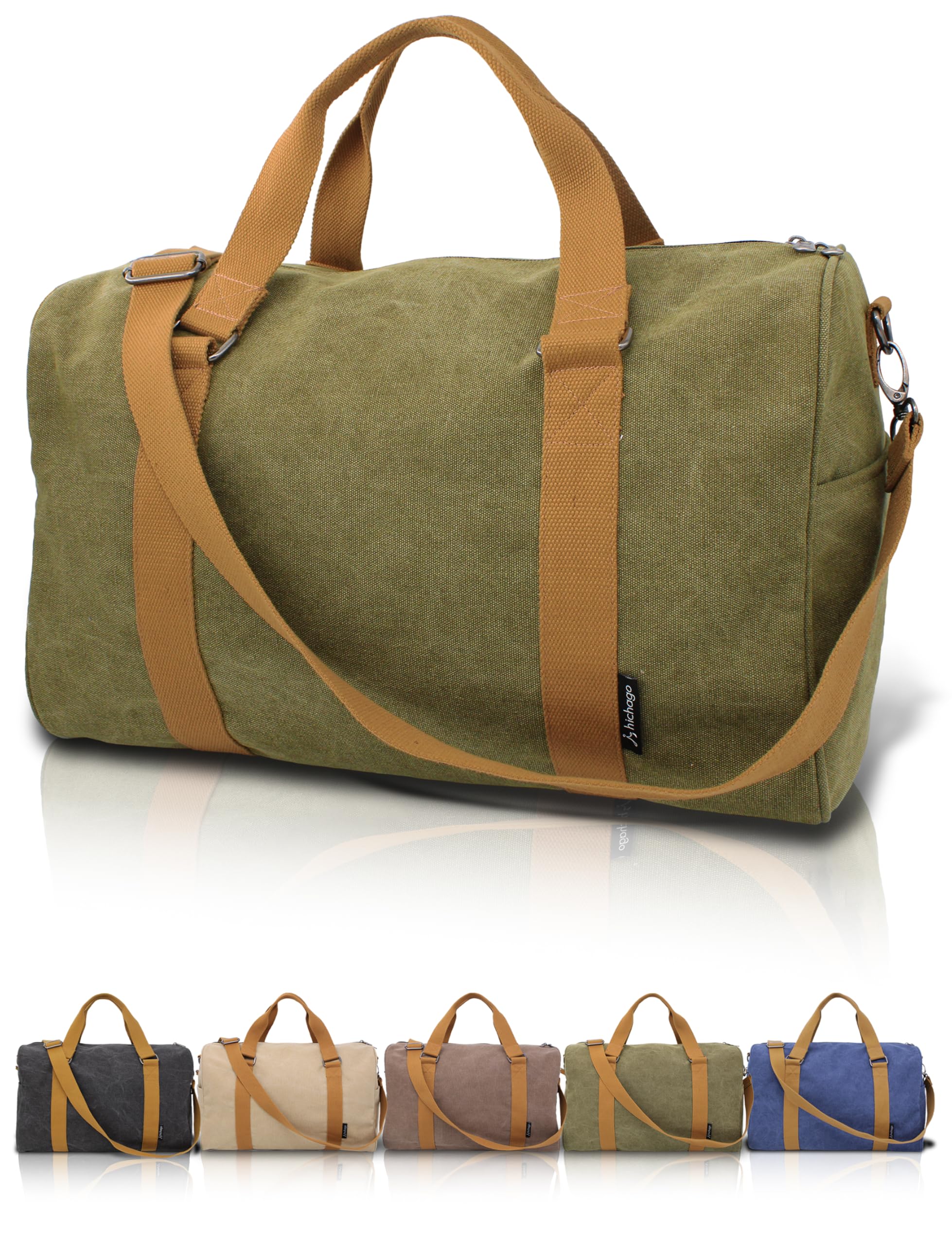 

hichago Boston Bag Canvas Travel 40L Large Capacity 3WAY Shoulder Strap Compatible Large [Thick Fabric] Carry-On Carry-On (Wasabi, (CanBoss))