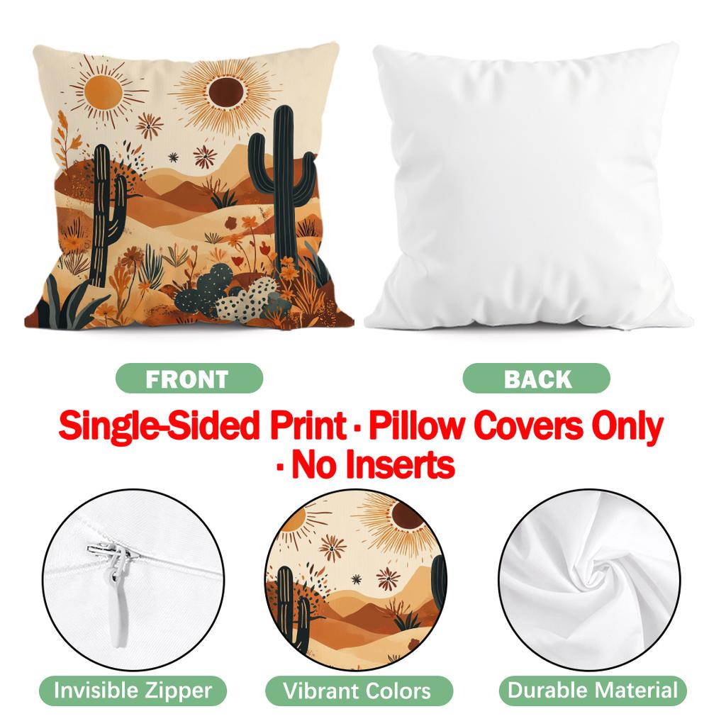 1,4 Pcs Bohemian Desert Cactus Single-Sided Printed Pillowcase Cushion Cover,Suitable For Living Room,Bedroom,Car Decoration