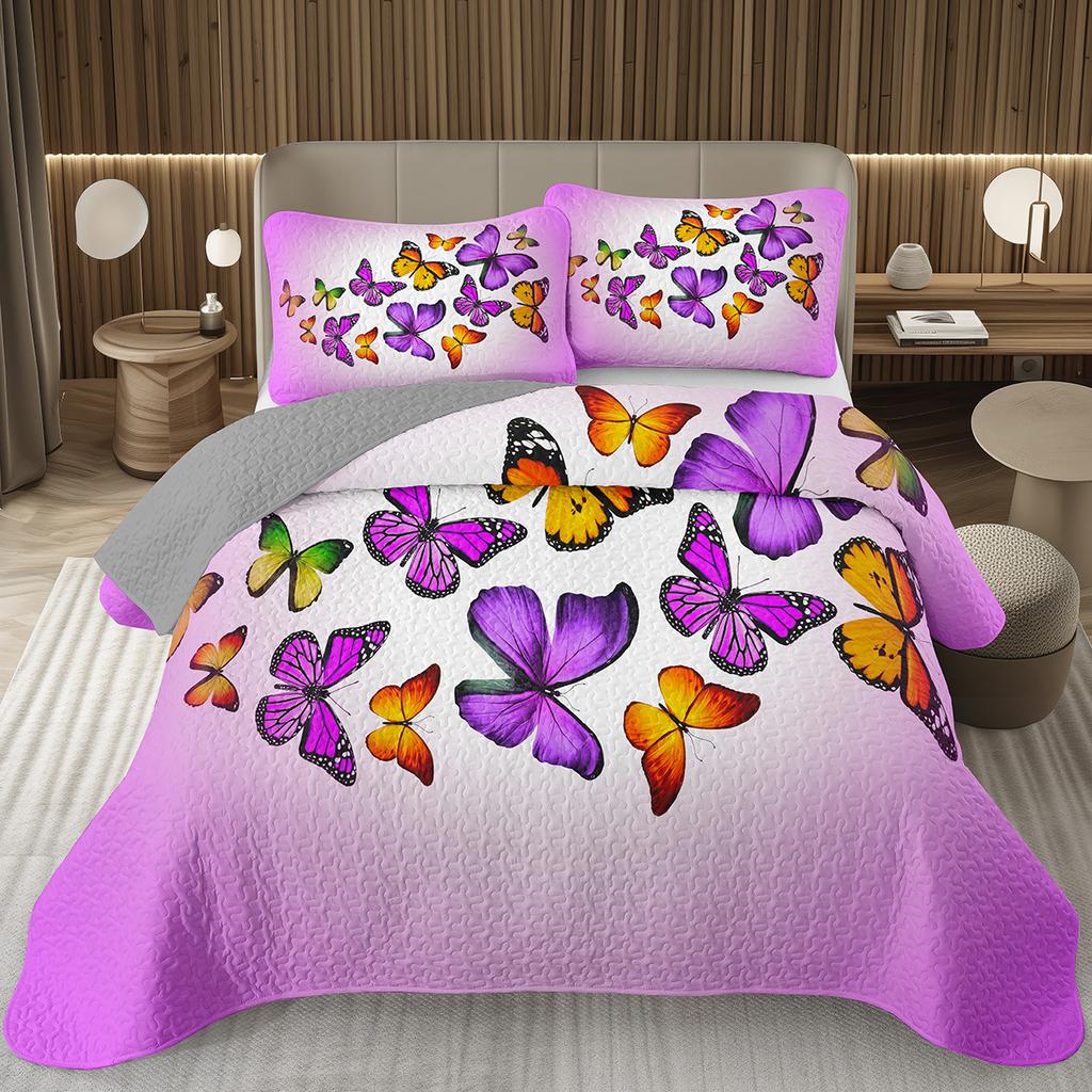 Butterfly Bedspread Twin/Queen/King Watercolor Botanical Floral Coverlet Fantasy Style Bedding Set Reversible Quilted Bedspreads